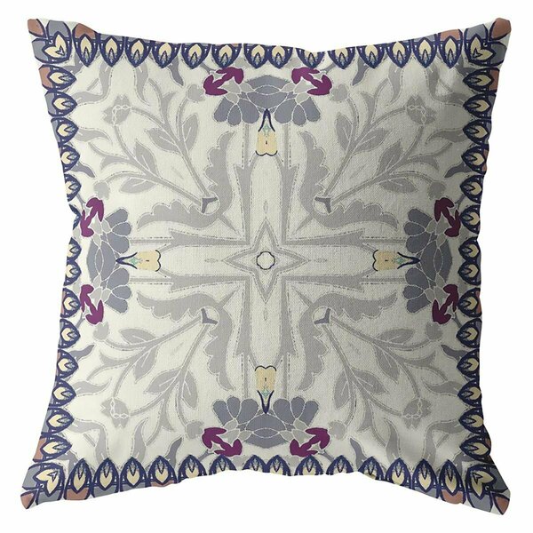 Palacedesigns 26 in. Gray Floral Frame Indoor & Outdoor Zippered Throw Pillow PA3675535